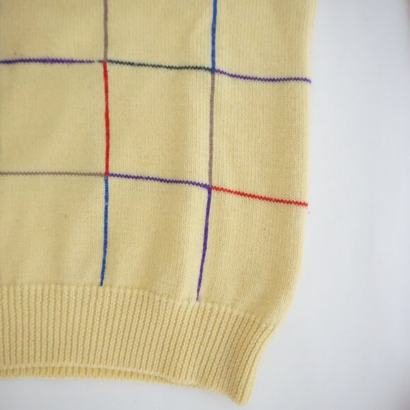 Vintage Halpern Yellow Wool Grid Sweater Retro Preppycore Eclectic Grandpa - Picture 5 of 8